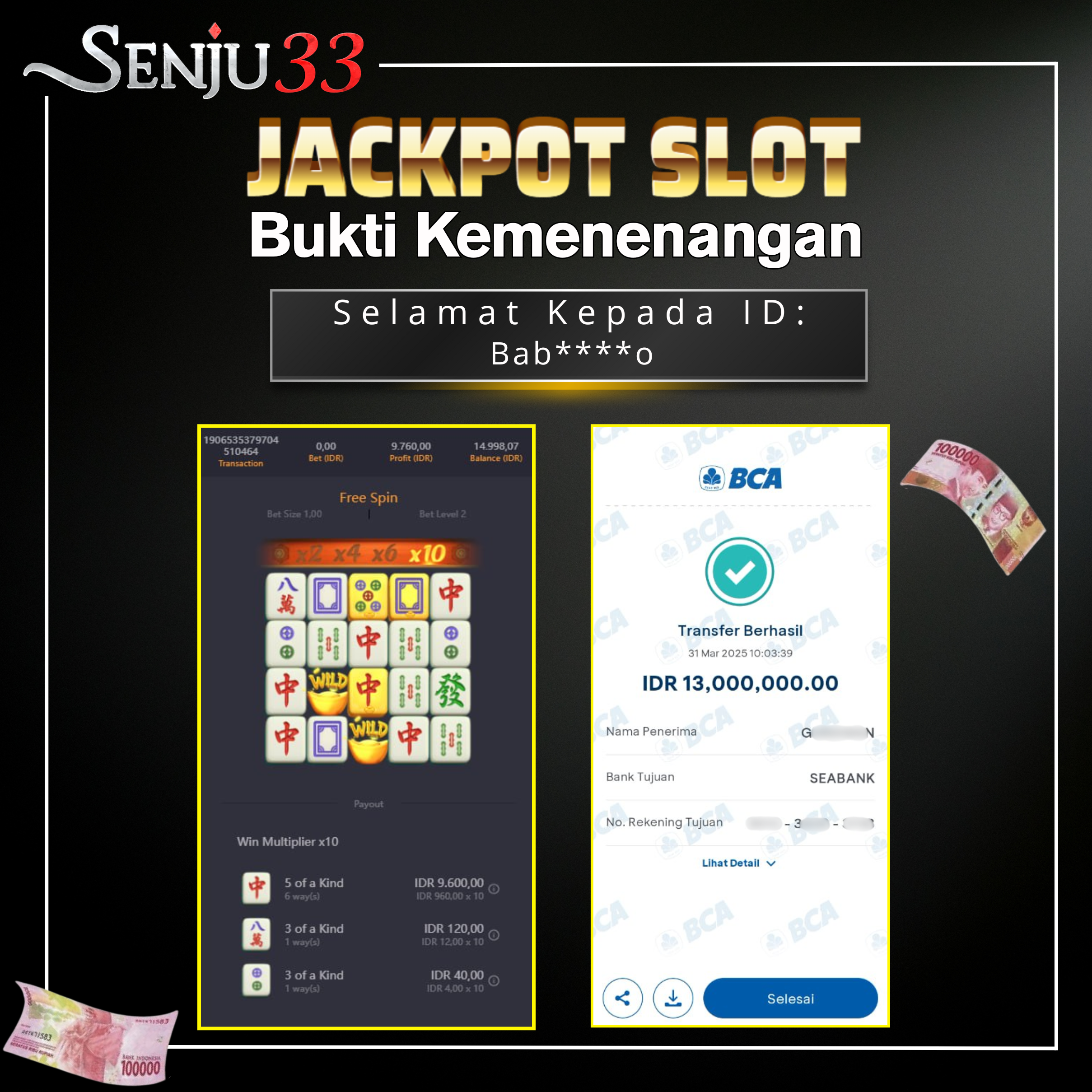 🎰 SENJU33 JACKPOT SLOT Rp. 13.000.000 LUNAS 🎉